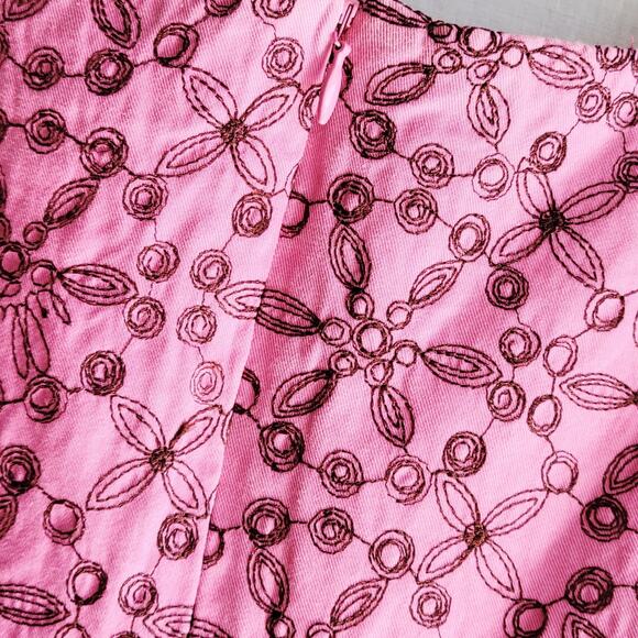 Vintage Lily Pulitzer Sleeveless Pink & Brown Embroidered Mini Dress Sz 8 Cotton - Picture 8 of 10